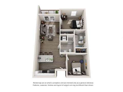 Floor plan for 2 beds, 2 baths, 825 sqft